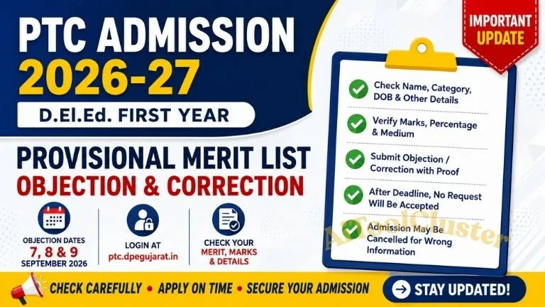PTC Admission 2026-27: Provisional Merit List, Objection & Correction Dates