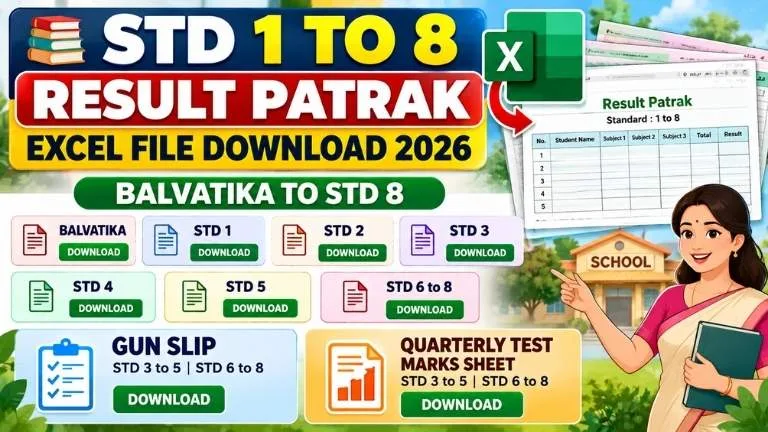 Std 1 to 8 Result Patrak Excel File Download